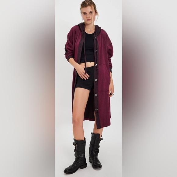 NWT Free People S Tomorrows Sweatshirt Cardigan in Damson Purple New $168 - Picture 2 of 8